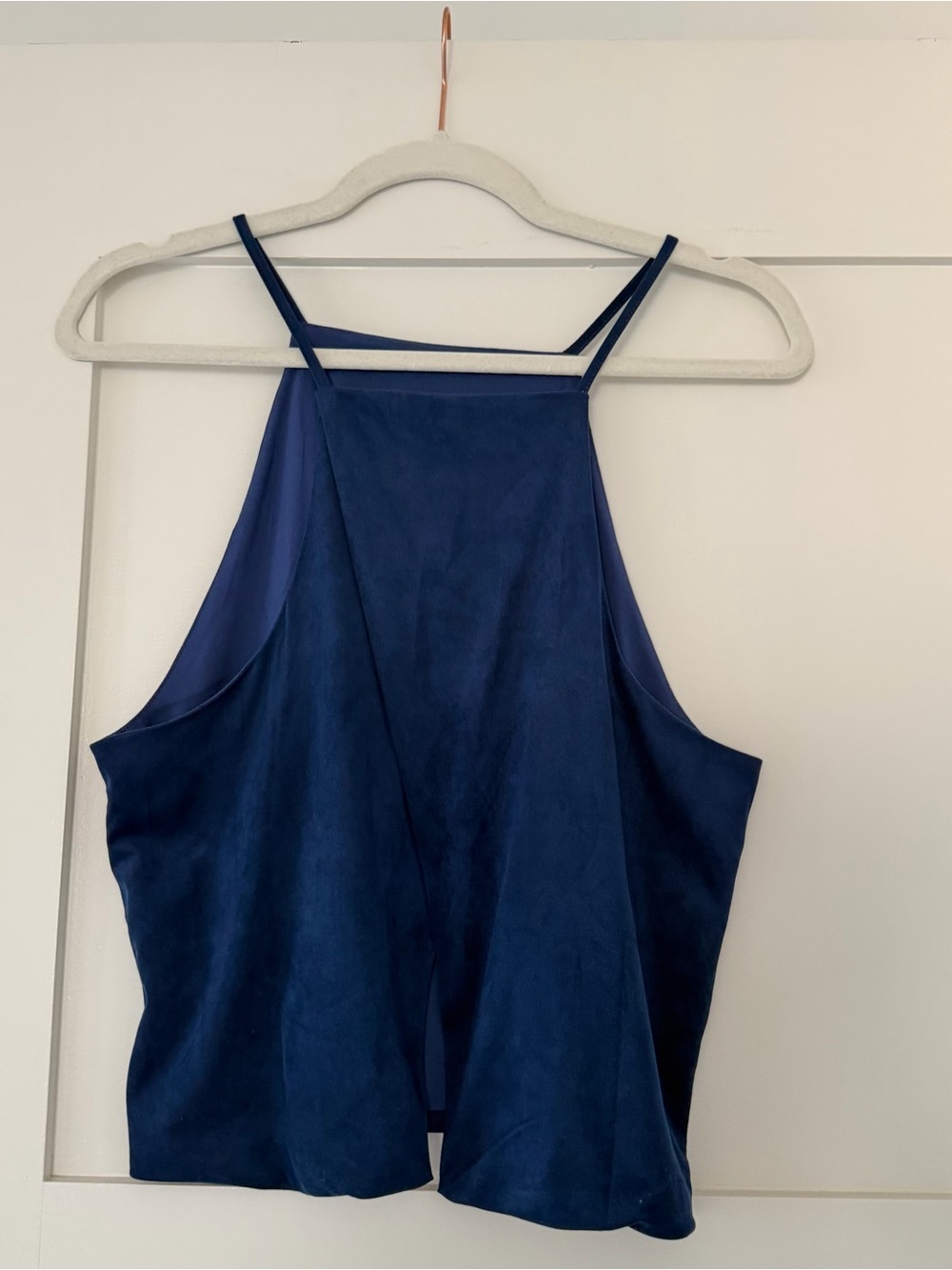 Olivaceous Navy Blue High Neck Halter Top | Size L | Open Back | Flowy | NWOT - Picture 2 of 9